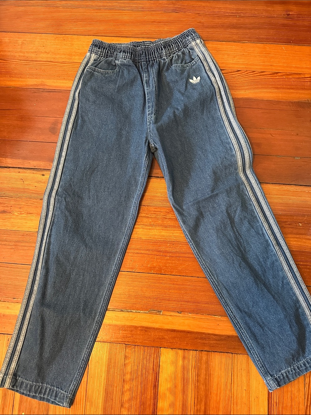 adidas Men’s Dark Blue Relaxed Denim Jeans with Side Stripes